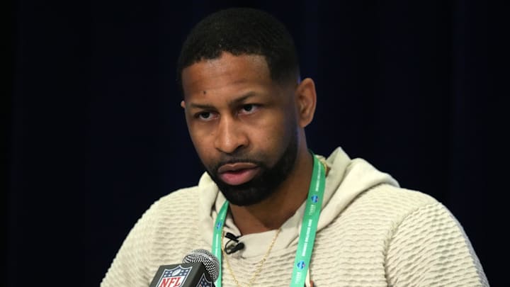 Feb 27, 2024; Indianapolis, IN, USA Cleveland Browns general manager Andrew Berry speaks during a press conference at the NFL Scouting Combine at Indiana Convention Center. Mandatory Credit: Kirby Lee-Imagn Images Feb 27, 2024; Indianapolis, IN, USA Cleveland Browns general manager Andrew Berry speaks during a press conference at the NFL Scouting Combine at Indiana Convention Center. Mandatory Credit: Kirby Lee-Imagn Images