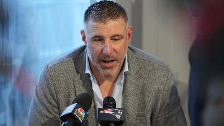 New England Patriots head coach Mike Vrabel answers questions from the media during the NFL Annual League Meeting at The Breakers.