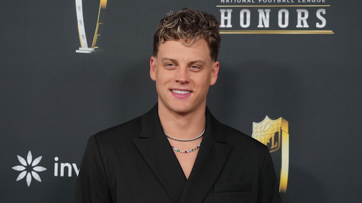 Feb 6, 2025; New Orleans, LA, USA; Joe Burrow on the red carpet before Super Bowl LIX NFL Honors at Saenger Theatre. Mandatory Credit: Kirby Lee-Imagn Images