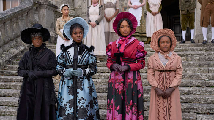 A period adaptation of Jane Austens Sense and Sensibility. After a change in circumstances, Marianne is torn between two men, while Elinor longs for a man beyond reach. Photo: Susan Lawson-Reynolds, Deborah Ayorinde, Bethany Antonia, Beth Angus Credit: ©2024 Hallmark Media/Photographer: Steffan Hill