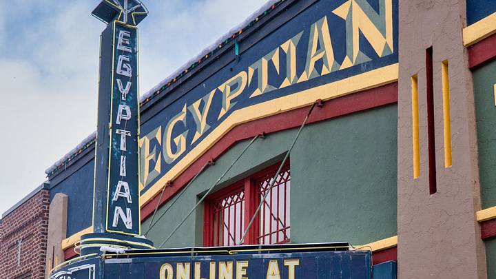Egyptian-style movie theater in Park City, Utah. Egyptian-style movie theater in Park City, Utah.