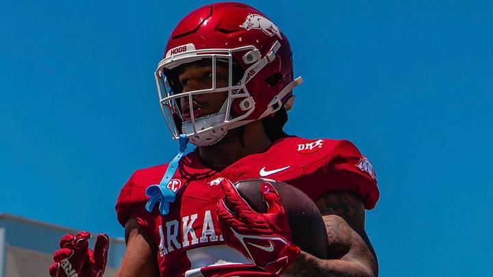Arkansas Razorbacks running back Sutton Smith warms up during the Red-White Spring Game. Arkansas Razorbacks running back Sutton Smith warms up during the Red-White Spring Game.