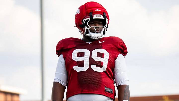 Arkansas Razorbacks defensive lineman Danny Beale goes through spring practice drills. Arkansas Razorbacks defensive lineman Danny Beale goes through spring practice drills.