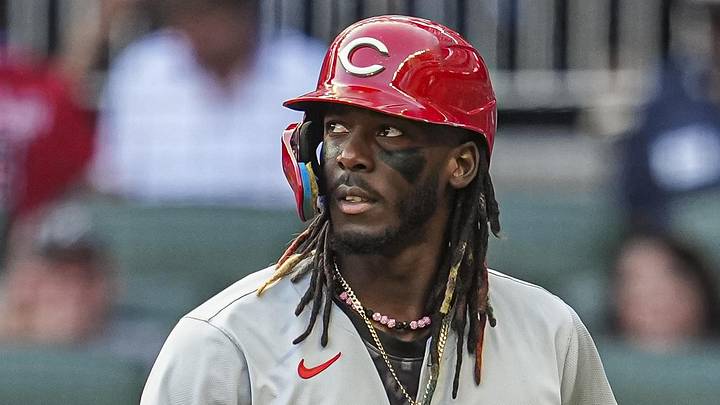 Cincinnati Reds shortstop Elly De La Cruz (44) reacts Cincinnati Reds shortstop Elly De La Cruz (44) reacts