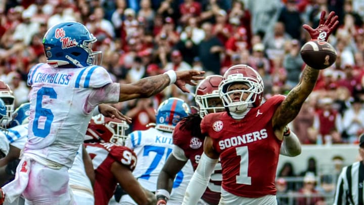 Oklahoma defensive back Jaydan Hardy competes against Ole Miss.