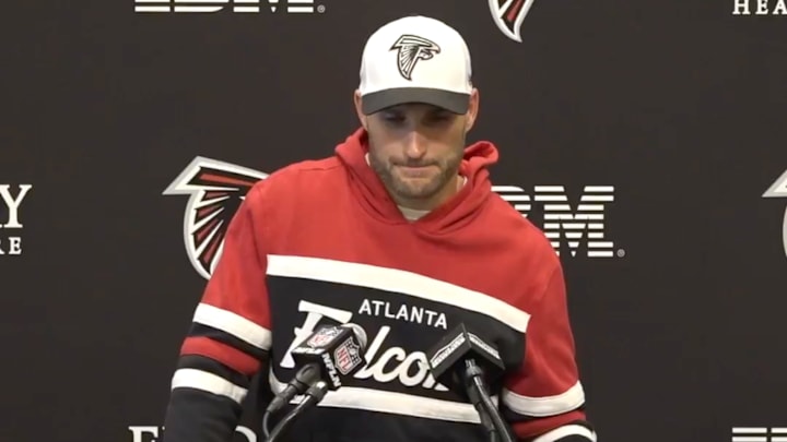 Atlanta Falcons' QB Kirk Cousins speaks to reporters on Nov. 27, 2024.