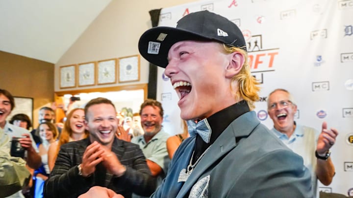Franklin Community High School's baseball star Max Clark is drafted by the Detroit Tigers during the MLB Draft on Sunday, July, 9, 2023, at his family home in Franklin Ind.