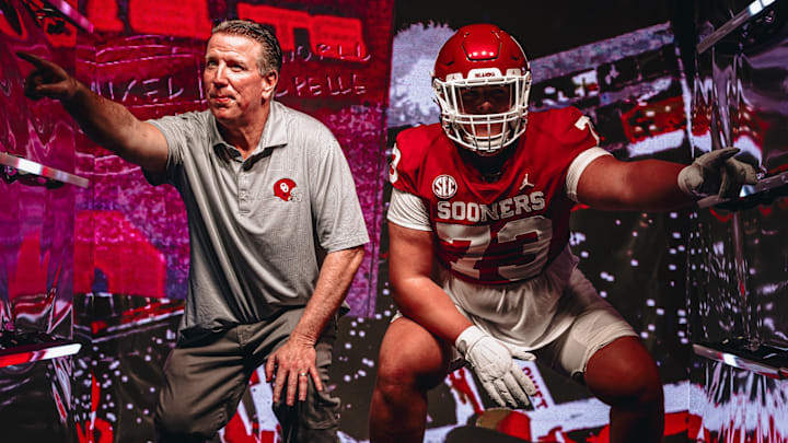 Oklahoma offensive line coach Bill Bedenbaugh and 2026 recruit Deacon Schmitt. Oklahoma offensive line coach Bill Bedenbaugh and 2026 recruit Deacon Schmitt.