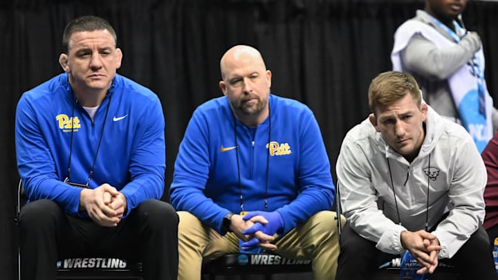 Pitt Wrestling Head Coach Keith Gavin, athletic trainer Brian Bonnar and assistant coach Luke Pletcher 