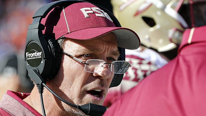 Nov 25, 2017; Gainesville, FL, USA; Florida State Seminoles head coach Jimbo Fisher during the second half at Ben Hill Griffin Stadium. Mandatory Credit: Kim Klement-Imagn Images