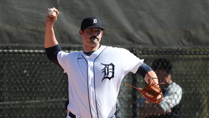 Detroit Tigers right handed pitching prospect RJ Petit throws during minor-league minicamp Sunday, Feb. 20, 2022, at TigerTown in Lakeland, Florida.
Tigers4 Detroit Tigers right handed pitching prospect RJ Petit throws during minor-league minicamp Sunday, Feb. 20, 2022, at TigerTown in Lakeland, Florida.
Tigers4
