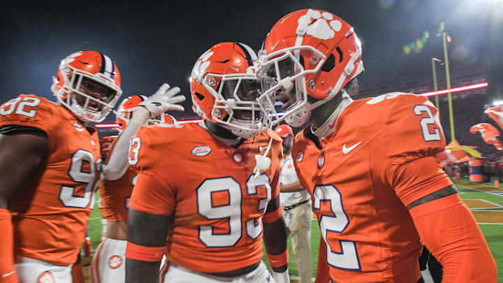 Sep 16, 2023; Clemson, South Carolina; Clemson cornerback Nate Wiggins (2) celebrates with teammates