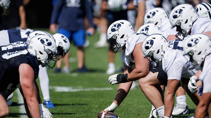 BYU offensive and defensive lines square off on the first day of 2026 Fall Camp