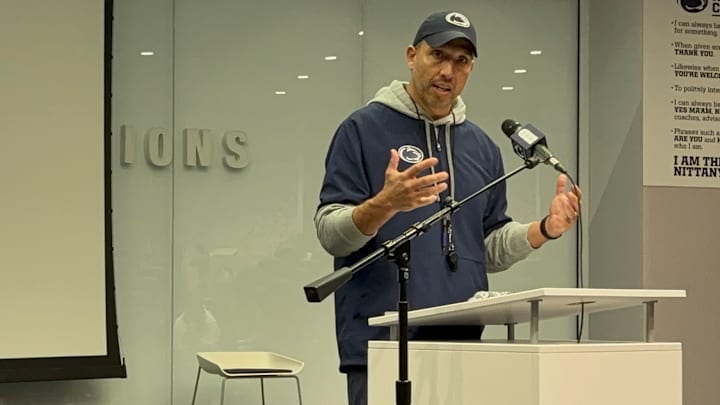 Penn State Nittany Lions football coach Matt Campbell meets the media in the Lasch Football Building.