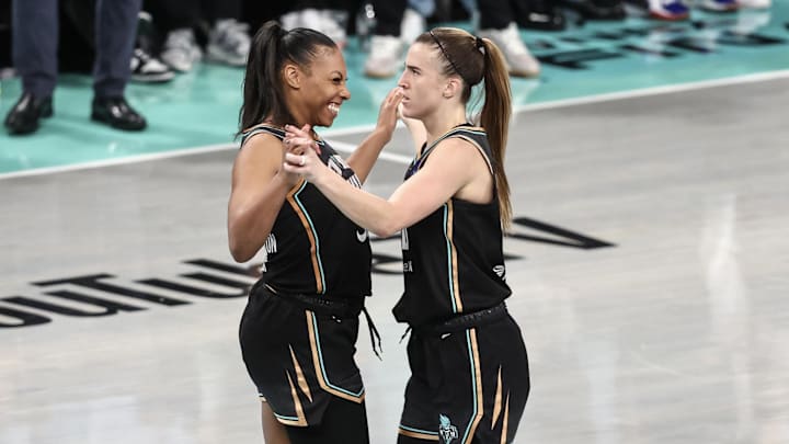 New York Liberty forward Betnijah Laney-Hamilton (44) and guard Sabrina Ionescu.