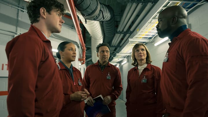 L-R Peter Mark Kendall as Dr. Parquet, Cara Patterson as Emily Reinhardt, Aasif Mandvi as Ben Shakir, Katja Herbers as Kristen Bouchard and Mike Colter as David Acosta appearing in Evil episode 1, season 4, streaming on Paramount+, 2023. Photo Credit: Elizabeth Fisher/Paramount+