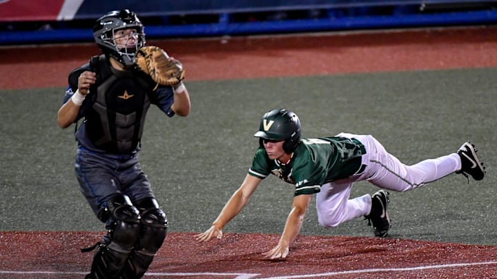 Aiden Cameron of Viera scores against Heritage in last year's district semifinals. Last week, he went 4-for-4 with a double, two runs scored and one RBI to rally the Hawks past Palm Beach Gardens Dwyer, 9-7, in Game 3 of their Class 6A first-round series. Aiden Cameron of Viera scores against Heritage in last year's district semifinals. Last week, he went 4-for-4 with a double, two runs scored and one RBI to rally the Hawks past Palm Beach Gardens Dwyer, 9-7, in Game 3 of their Class 6A first-round series.