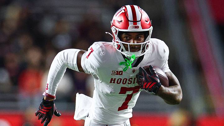 Oct 3, 2026; Piscataway, New Jersey, USA; Indiana Hoosiers wide receiver Shazz Preston (7) gains yards after catch against the Rutgers Scarlet Knights during the second half at SHI Stadium. Mandatory Credit: Vincent Carchietta-Imagn Images