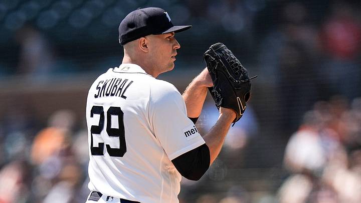 Detroit Tigers pitcher Tarik Skubal (29) throws against Milwaukee Brewers during the first inning at Comerica Park in Detroit on Thursday, April 23, 2026.