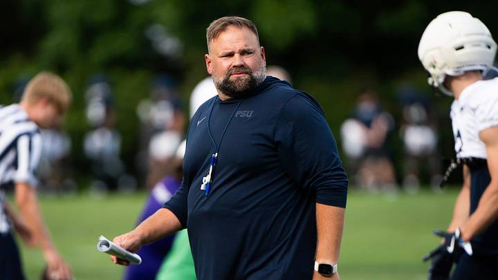Former Penn State Nittany Lions offensive coordinator Andy Kotelnicki watches a practice outside Holuba Hall. 