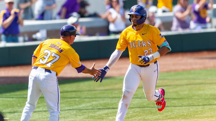 Tigers catcher Luis Hernandez 23 homerun as the LSU Tigers take on the Arkansas Razorbacks. Sunday, May 11, 2025.