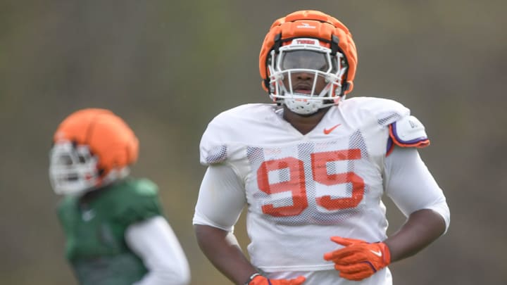 Clemson defensive tackle Amare Adams (95) during Spring Practice in Clemson, S.C. Monday, March 24, 2025.