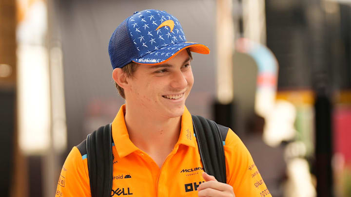 McLaren driver Oscar Piastri of Australia arrives at the Formula 1 Lenovo United States Grand Prix at Circuit of the Americas on Sunday October 22, 2023.