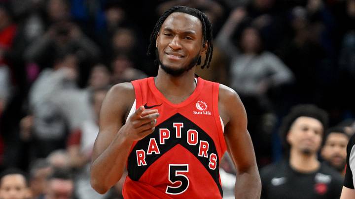 Mar 3, 2024; Toronto, Ontario, CAN; Toronto Raptors guard Immanuel Quickley (5) reacts after a basket against the Charlotte Hornets in the second half at Scotiabank Arena. Mandatory Credit: Dan Hamilton-Imagn Images Mar 3, 2024; Toronto, Ontario, CAN; Toronto Raptors guard Immanuel Quickley (5) reacts after a basket against the Charlotte Hornets in the second half at Scotiabank Arena. Mandatory Credit: Dan Hamilton-Imagn Images