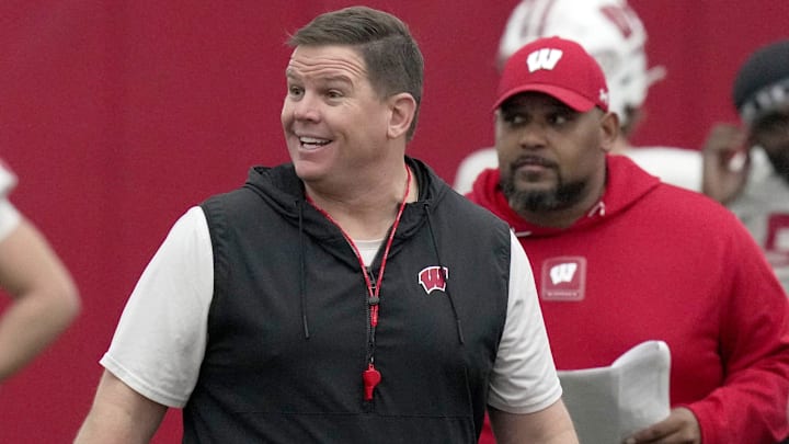 Wisconsin offensive line coach AJ Blazek is shown during spring football practice Thursday, April 3, 2025 in Madison, Wisconsin. Mark Hoffman/Milwaukee Journal Sentinel