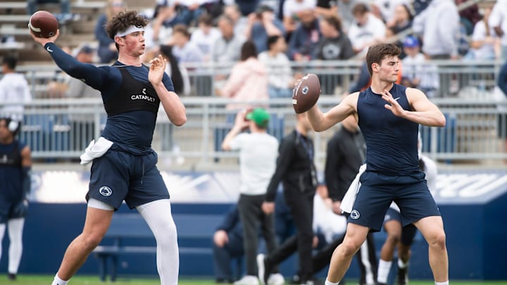 Penn State's two freshman quarterbacks, Drew Allar (left) and Beau Pribula