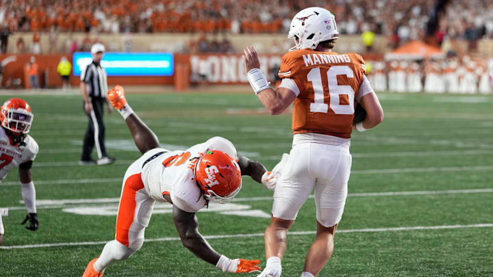 Arch Manning scored five touchdowns in a dominant win over Sam Houston on Saturday.