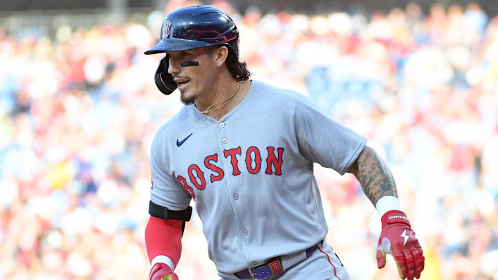 Jul 21, 2025; Philadelphia, Pennsylvania, USA; Boston Red Sox outfielder Jarren Duran (16) celebrates after hitting a home run during the first inning against the Philadelphia Phillies at Citizens Bank Park. Mandatory Credit: Eric Hartline-Imagn Images Jul 21, 2025; Philadelphia, Pennsylvania, USA; Boston Red Sox outfielder Jarren Duran (16) celebrates after hitting a home run during the first inning against the Philadelphia Phillies at Citizens Bank Park. Mandatory Credit: Eric Hartline-Imagn Images