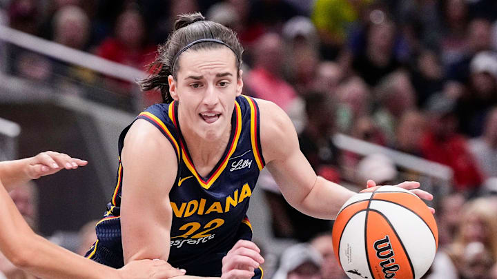 Indiana Fever guard Caitlin Clark (22) rushes up the court Sunday, Sept. 15, 2024, during the game at Gainbridge Fieldhouse in Indianapolis. The Indiana Fever defeated the Dallas Wings, 110-109. Indiana Fever guard Caitlin Clark (22) rushes up the court Sunday, Sept. 15, 2024, during the game at Gainbridge Fieldhouse in Indianapolis. The Indiana Fever defeated the Dallas Wings, 110-109.