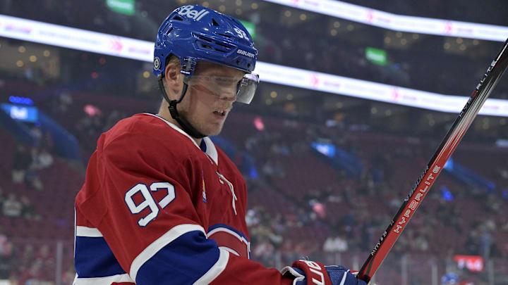 Sep 23, 2024; Montreal, Quebec, CAN; Montreal Canadiens forward Patrik Laine (92) warms up before a game against the Philadelphia Flyers at the Bell Centre. Mandatory Credit: Eric Bolte-Imagn Images Sep 23, 2024; Montreal, Quebec, CAN; Montreal Canadiens forward Patrik Laine (92) warms up before a game against the Philadelphia Flyers at the Bell Centre. Mandatory Credit: Eric Bolte-Imagn Images
