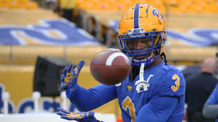 Nov 21, 2020; Pittsburgh, Pennsylvania, USA;  Pittsburgh Panthers defensive back Damar Hamlin (3) warms up before playing the Virginia Tech Hokies at Heinz Field. Pittsburgh won 47-14. Mandatory Credit: Charles LeClaire-USA TODAY Sports