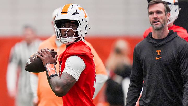 Tennessee quarterback Faizon Brandon (11) during the Vols' first spring football practice in Knoxville on March 16, 2026.