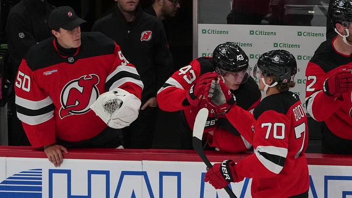 New Jersey Devils center Jesper Boqvist (70) celebrates his goal against the Utah Mammoth during the third period at Prudential Center: Ed Mulholland-Imagn Images New Jersey Devils center Jesper Boqvist (70) celebrates his goal against the Utah Mammoth during the third period at Prudential Center: Ed Mulholland-Imagn Images