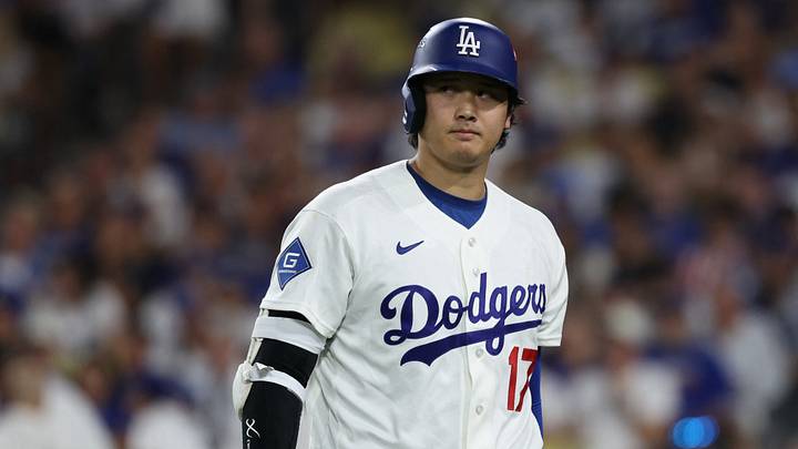 Oct 4, 2026; Los Angeles, California, USA; Los Angeles Dodgers designated hitter Shohei Ohtani (17) reacts after striking out during the seventh inning against the Atlanta Braves in game two of the NLDS for the 2026 MLB Playoffs at Uniqlo Field at Dodger Stadium. Mandatory Credit: Kiyoshi Mio-Imagn Images Oct 4, 2026; Los Angeles, California, USA; Los Angeles Dodgers designated hitter Shohei Ohtani (17) reacts after striking out during the seventh inning against the Atlanta Braves in game two of the NLDS for the 2026 MLB Playoffs at Uniqlo Field at Dodger Stadium. Mandatory Credit: Kiyoshi Mio-Imagn Images