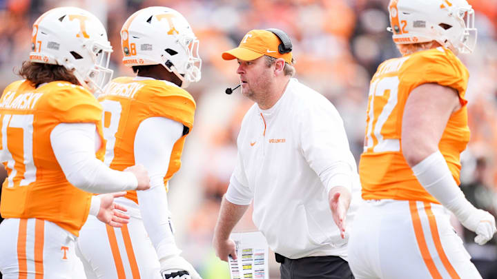 Tennessee head coach Josh Heupel during a college football game between Tennessee and UTEP at Neyland Stadium in Knoxville, Tenn., Saturday, Nov. 23, 2024.