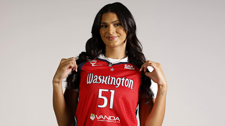 Apr 20, 2026; Washington, DC, USA; Washington Mystics center Lauren Betts (51) poses for a portrait during Mystics Media Day at CareFirst Arena. Mandatory Credit: Geoff Burke-Imagn Images