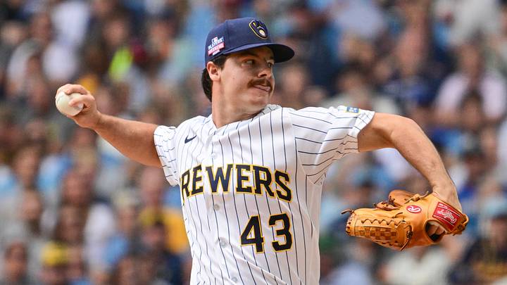 Aug 22, 2026; Milwaukee, Wisconsin, USA; Milwaukee Brewers starting pitcher Logan Henderson (43) throws a pitch in the first inning against the Atlanta Braves at American Family Field. Mandatory Credit: Benny Sieu-Imagn Images Aug 22, 2026; Milwaukee, Wisconsin, USA; Milwaukee Brewers starting pitcher Logan Henderson (43) throws a pitch in the first inning against the Atlanta Braves at American Family Field. Mandatory Credit: Benny Sieu-Imagn Images