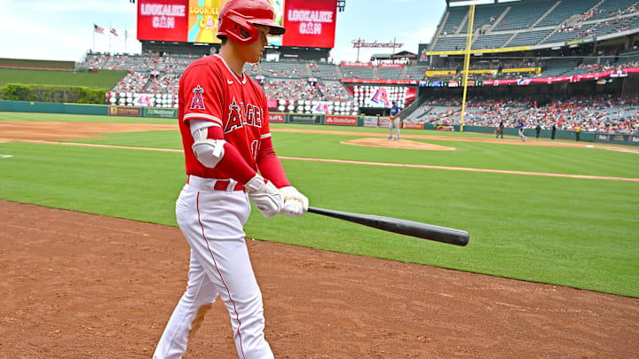 Jul 31, 2022; Anaheim, California, USA; Los Angeles Angels designated hitter Shohei Ohtani (17) on