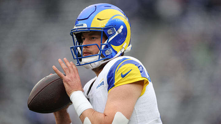 Dec 31, 2023; East Rutherford, New Jersey, USA; Los Angeles Rams quarterback Matthew Stafford (9)