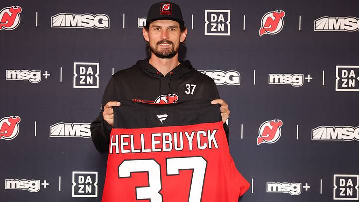Connor Hellebuyck poses with a New Jersey Devils jersey Connor Hellebuyck poses with a New Jersey Devils jersey