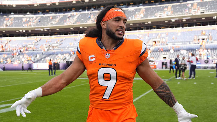 Denver Broncos safety Talanoa Hufanga (9) after the game at Empower Field at Mile High.