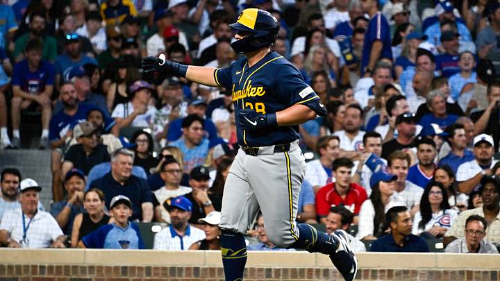 Milwaukee Brewers first baseman Andrew Vaughn. Milwaukee Brewers first baseman Andrew Vaughn.