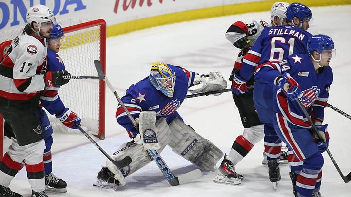 Buffalo Sabres goalie prospect Devon Levi while playing for the AHL's Rochester Americans Buffalo Sabres goalie prospect Devon Levi while playing for the AHL's Rochester Americans