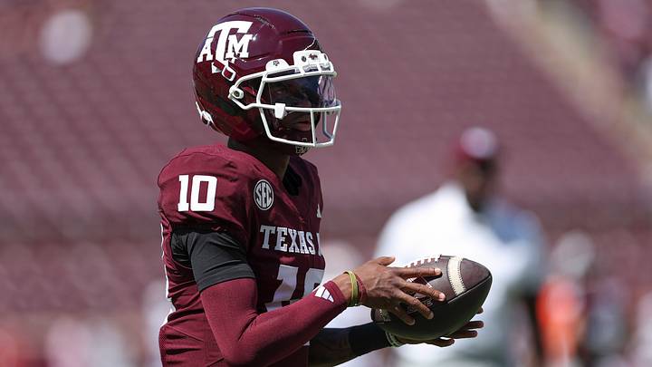 Texas A&M Aggies quarterback Marcel Reed (10) warms up before the game against the Auburn Tigers at Kyle Field. 