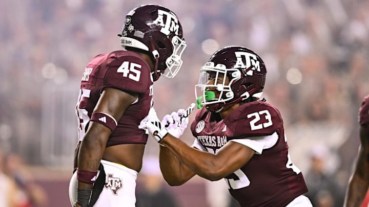 Sep 2, 2023; College Station, Texas, USA; Texas A&M Aggies linebacker Chantz Johnson (23) and