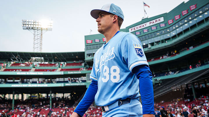 Aug 5, 2025; Boston, Massachusetts, USA; Kansas City Royals pitcher Ryan Bergert (38) heads to the bullpen before the start of the game against the Boston Red Sox at Fenway Park. Mandatory Credit: David Butler II-Imagn Images Aug 5, 2025; Boston, Massachusetts, USA; Kansas City Royals pitcher Ryan Bergert (38) heads to the bullpen before the start of the game against the Boston Red Sox at Fenway Park. Mandatory Credit: David Butler II-Imagn Images